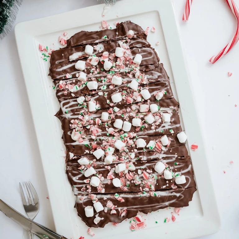 Close-up of vibrant Hot Chocolate Bomb Bark with sprinkled peppermint, perfect for holiday gifting.