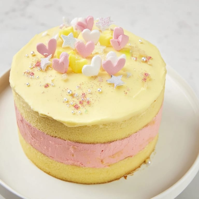 Whimsical heart and star decorations elevate this French-inspired Château de Princesse Cœurs et Étoiles cake's charm.