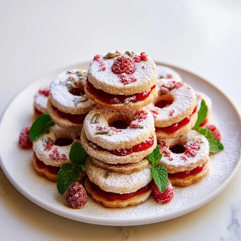 Freshly baked Sweet Raspberry Wreath cookies, dusted with powdered sugar, look festive and delicious.