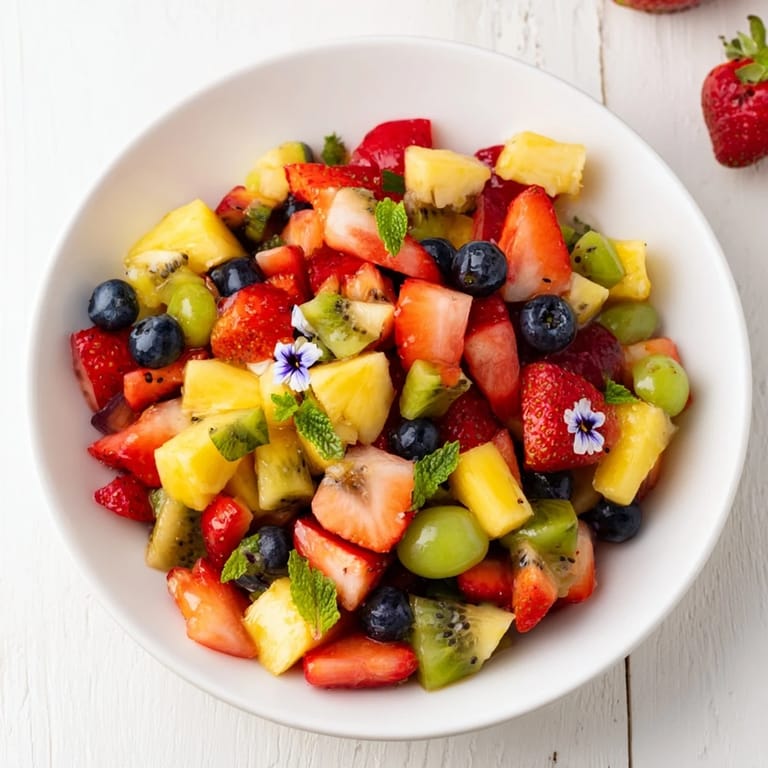 This homemade Festive Bow Fruit Medley highlights juicy strawberries, mango, and other seasonal delights, chilled and ready.