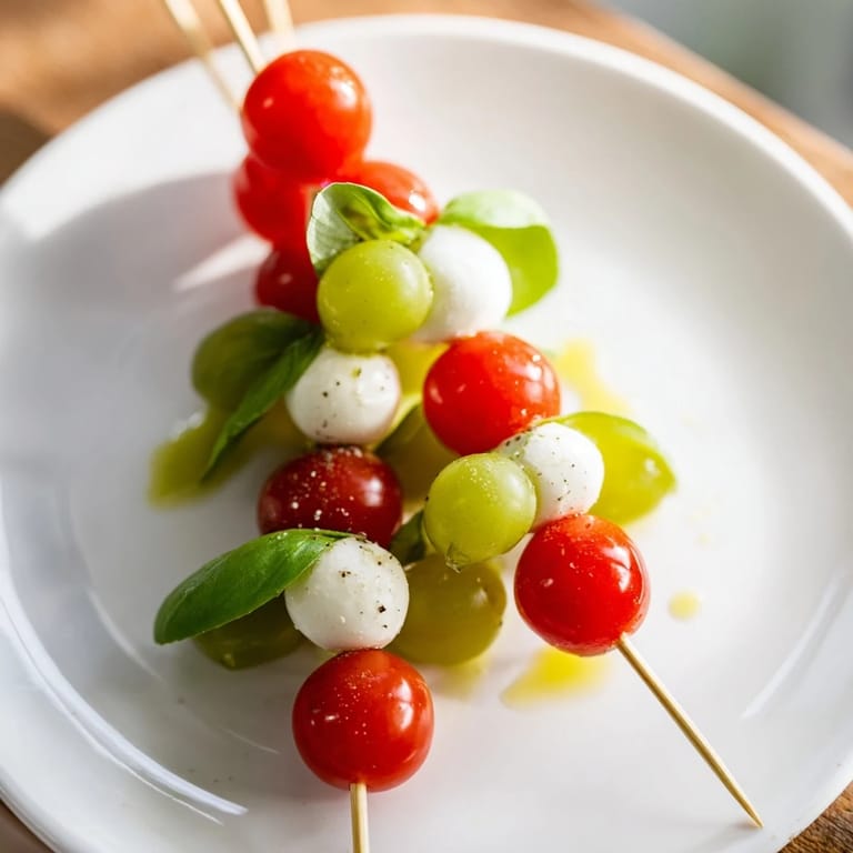 Delicious Caprese Skewer Tree: skewers of mozzarella, basil, and tomatoes, ready for your gathering.