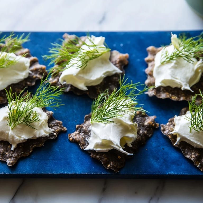 Imagine The Stormy Sea: a visually stunning appetizer with tangy goat cheese "waves" atop dark crackers.