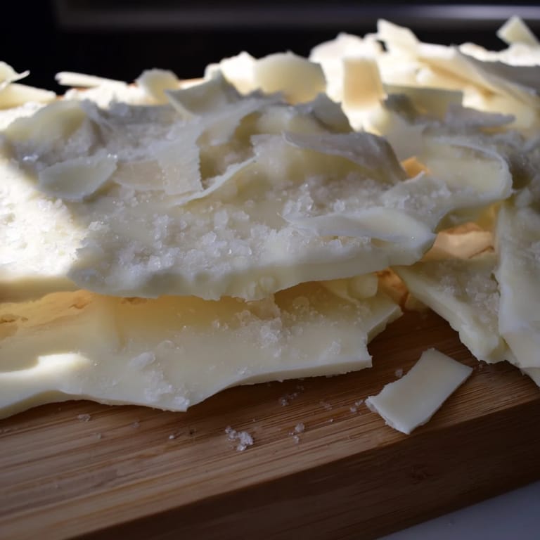 The Arctic Tundra recipe: a minimalist dessert with crisp white chocolate and savory parmesan shards.