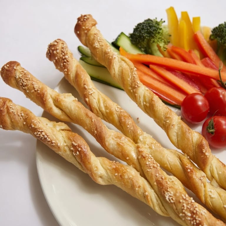 Kid-friendly Dinosaur Bone Prehistoric Crudités featuring raw veggies arranged with baked breadsticks, ready to serve and share.