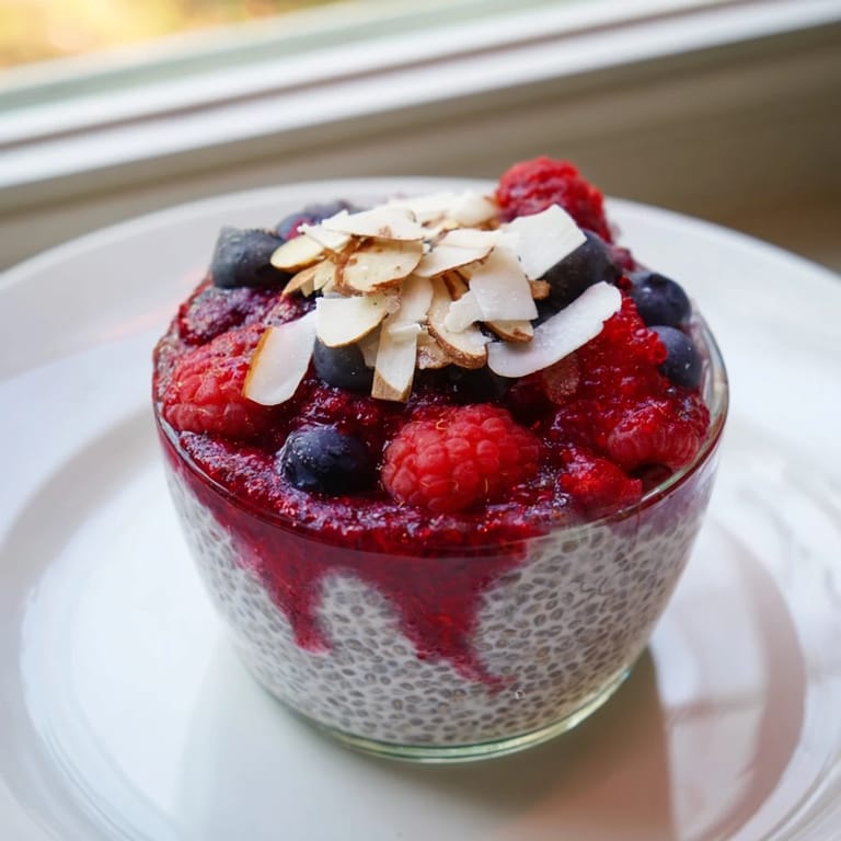 Enjoy a spoonful of this delicious Berry Chia Pudding, a healthy and fruity breakfast choice.