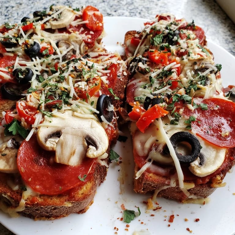 A close-up of crispy, delicious Air Fryer Pizza Toast ready to be devoured, perfect for a quick snack.