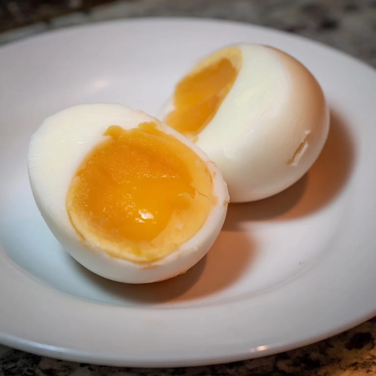 Easy-peel Air Fryer Boiled Eggs, ready to enjoy with a sprinkle of salt and pepper.