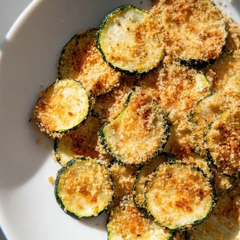 Freshly made zucchini chips swap, a vegetarian snack alternative, arranged on a plate with visible breading.