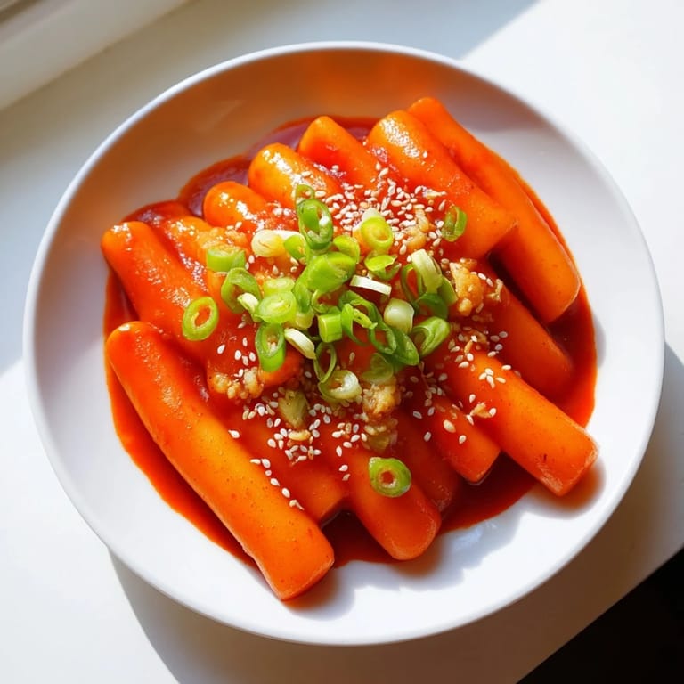 Savory Korean Tteokbokki in a pot, ready to serve, with optional boiled eggs and sesame seeds.