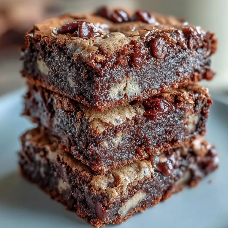 Warm Hojicha Brookies squares on a plate, dusted with sugar and paired with a steaming cup of tea.