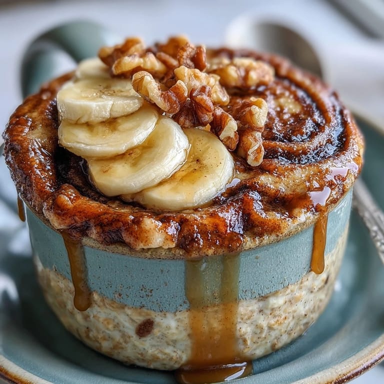 A spoon lifts a fluffy bite of Cinnamon Swirl Protein Banana Baked Oats revealing warm cinnamon swirls and oats.