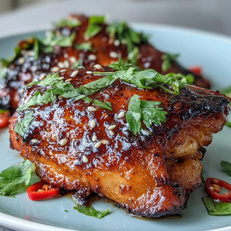 Sticky, aromatic chili jam coats tender chicken thighs, creating a mouthwatering main dish ideal for weeknight dinners or gatherings.