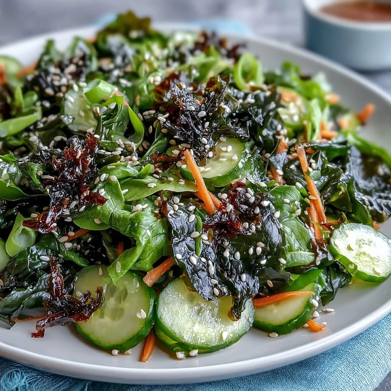 Light and refreshing seaweed and nori salad, featuring mixed greens, roasted nori, and zesty ginger-soy dressing for a healthy meal.