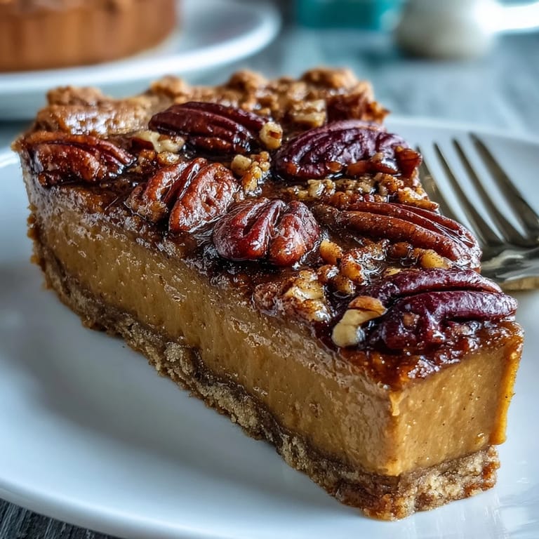 Silky candied yams filling nestled in a buttery pecan crust, perfect for Thanksgiving or cozy gatherings.
