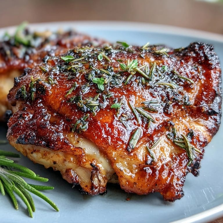 Aromatic herb-roasted chicken thighs with tender baby potatoes and sweet carrots, perfect for a cozy family dinner.  