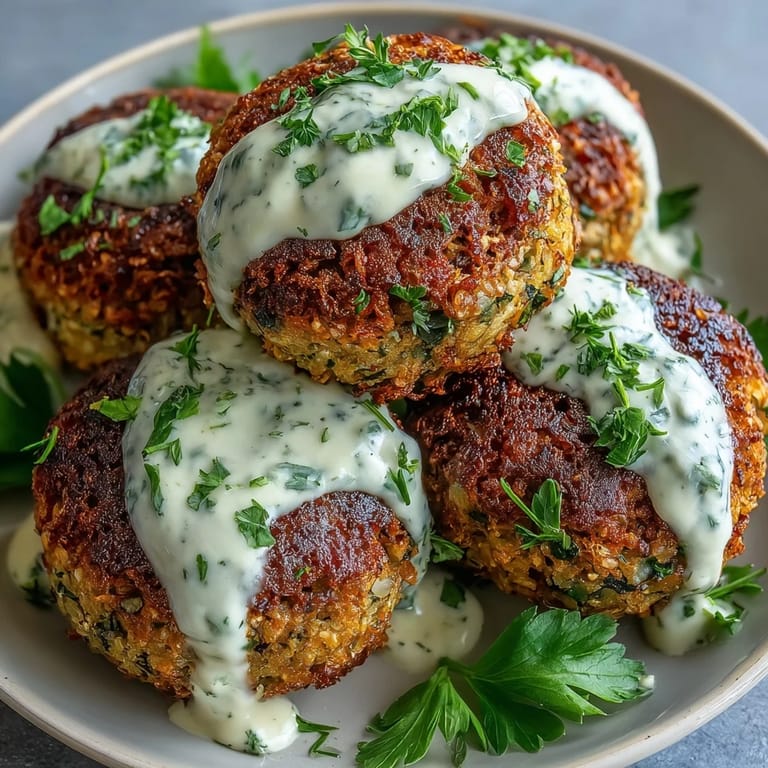 Golden falafel balls with a crunchy exterior and tender inside, paired with creamy tahini dip.  