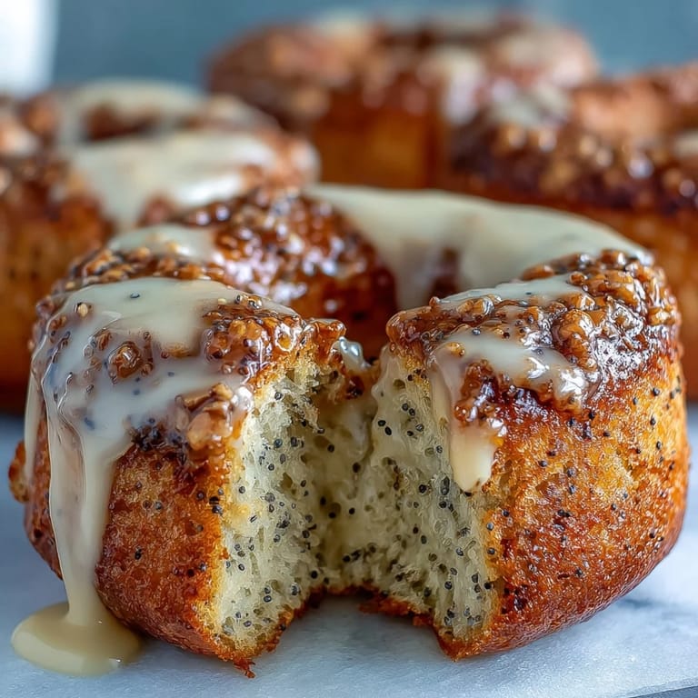 3. Golden-baked lemon poppy seed protein bagels topped with a sweet lemon glaze, ideal for a wholesome morning treat.