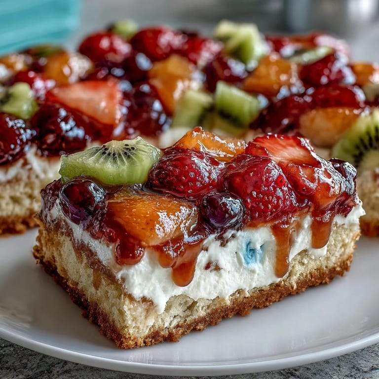 Chewy sugar cookie base layered with luscious cream cheese frosting and decorated with fresh strawberries, blueberries, and kiwi for a stunning Summer Party Fruit Pizza.