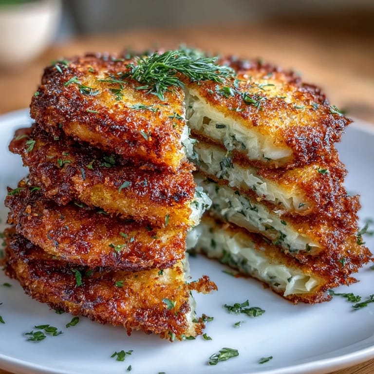 Pan-fried cabbage slices coated in crunchy breadcrumbs, offering a hearty meat-free schnitzel perfect for dinner.