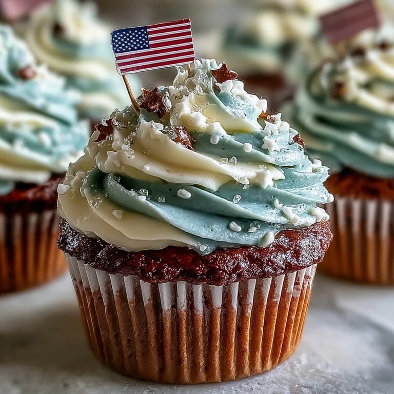 Festive Star-Spangled Banner Cupcakes crowned with edible flags, perfect for parties.