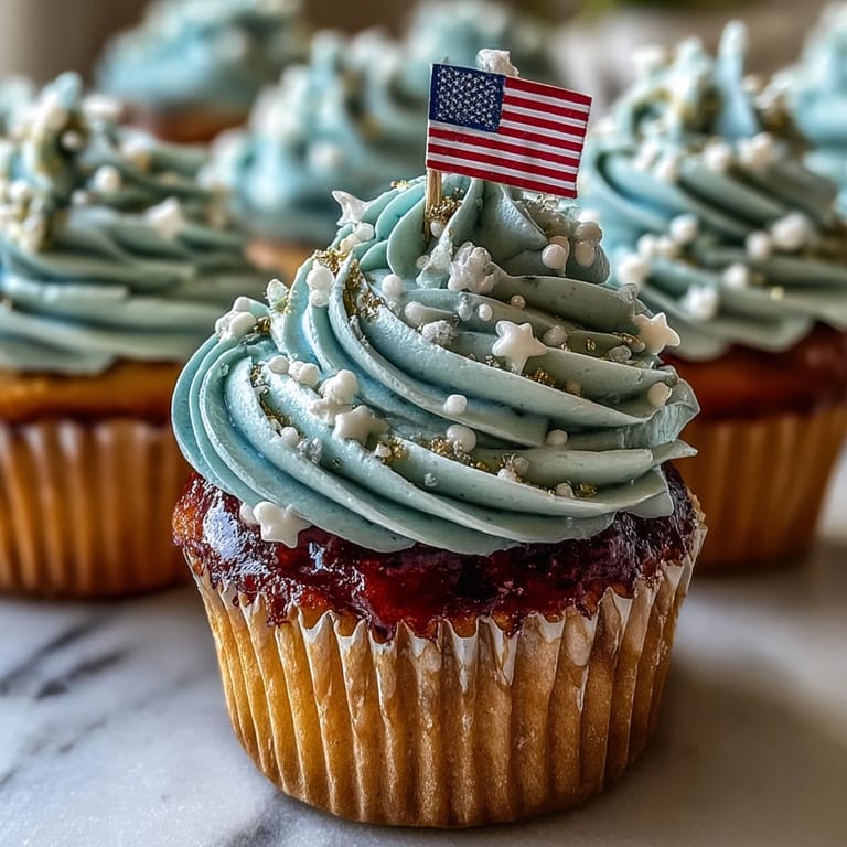 Enjoy these beautiful Star-Spangled Banner Cupcakes, a delightful patriotic dessert treat.